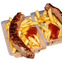 Barquette frite plastique remplie – service snack complet.