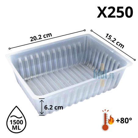 Barquette plastique 1500 ml rigide et empilable.