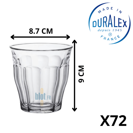 Verre Duralex Le Picardie 25 cl – dimensions 8,7 cm x 9 cm – lot de 72 verres professionnels