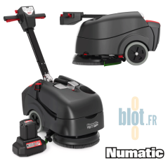 Autolaveuse Numatic vue de face avec réservoir bleu