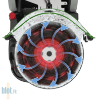 Détail de la brosse rotative sous la tête de lavage