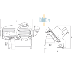 Schéma technique avec dimensions de la trancheuse RL 300