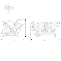 Schéma technique de la trancheuse BEG350 avec indications des dimensions A, B et C