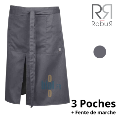 1. Tablier SONGE anthracite mixte avec poches plaquées et fente de marche.
