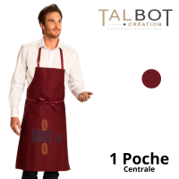 Tablier ÉPICIER Bavette Bordeaux - (70×90 cm) – Mixte, 1 poche centrale - Vue de face et caractéristiques