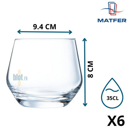 Gobelet Lima 35cl avec dimensions, lot de 24 verres en cristallin