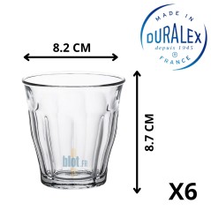 Verre Duralex Picardie 16 cl avec dimensions 8,2 cm de diamètre et 8,7 cm de hauteur, lot de 72