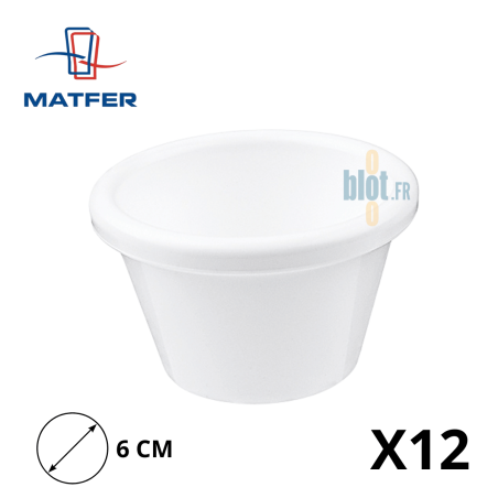 Ramequin Blanc en Mélamine - (4 x Ø6 CM) / Lot de 12 - Vue principales et ses caractéristiques