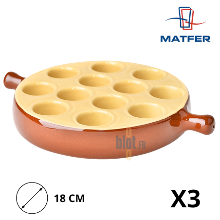 Poêlon à Escargots - 12 trous – (3.2 x Ø18 CM) - Grès émaillé - Vue principale et caractéristiques