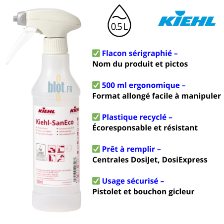 Flacon vide SanEco (500 ML) – Pistolet mousse et bouchon gicleur - Vue principale et caractéristiques