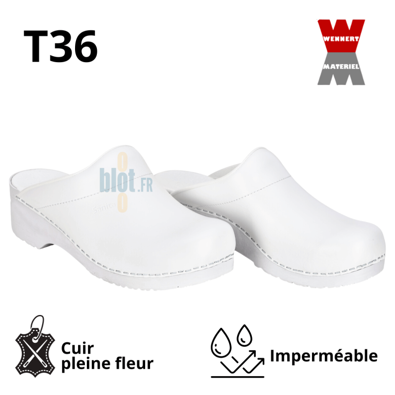 Sabots Sanita - (San-Flex) - Ouverts blancs – Cuir pro – (T36) Sabots Sanita - (San-Flex) - Ouverts blancs – Cuir pro – (T36)