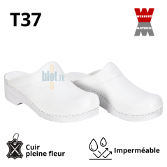 Sabots Sanita - (San-Flex) - Ouverts blancs – Cuir pro – (T37) - Vue principale et caractéristiques