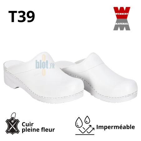 Sabots Sanita - (San-Flex) - Ouverts blancs – Cuir pro – (T39) - Vue principale et ses caractéristiques