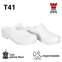 Sabots Sanita - (San-Flex) - Ouverts blancs – Cuir pro – (T41) - Vue principale et ses caractéristiques