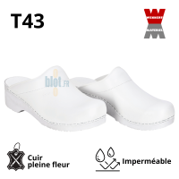 Sabots Sanita - (San-Flex) - Ouverts blancs – Cuir pro – (T43) - Vue principale et ses caractéristiques