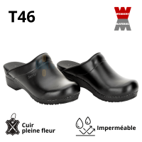 Sabots Sanita - (San-Flex) - Ouverts noirs – Cuir pro – (T46) - Vue principale et ses caractéristiques