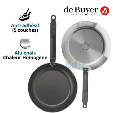 Poêle antiadhésive Lyonnaise CHOC De Buyer Ø26 cm vue dessus et dessous