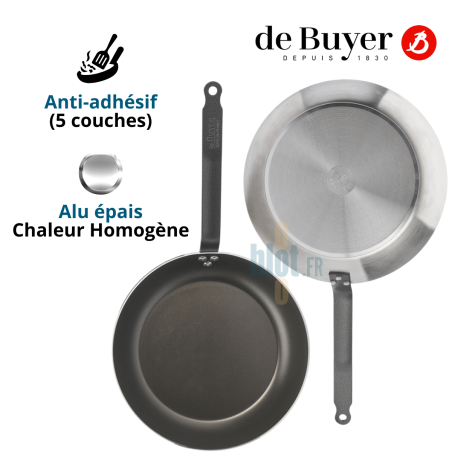 Poêle antiadhésive Lyonnaise CHOC De Buyer Ø30 cm vue dessus et dessous