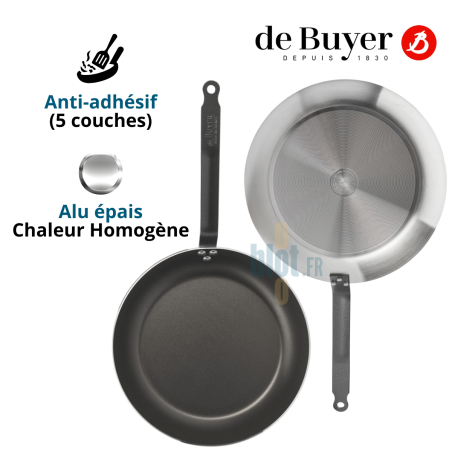 Poêle antiadhésive Lyonnaise CHOC De Buyer Ø32 cm vue dessus et dessous