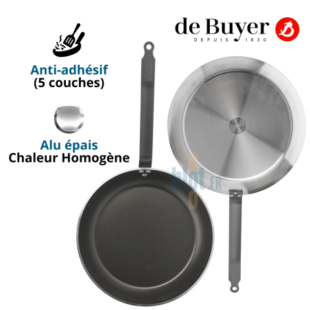 Poêle antiadhésive Lyonnaise CHOC De Buyer Ø36 cm vue dessus et dessous