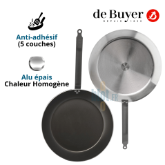 Poêle antiadhésive Lyonnaise CHOC De Buyer Ø40 cm vue dessus et dessous