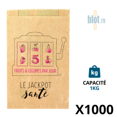 Sac kraft brun Jackpot Santé 1 kg avec impression colorée fruits et légumes