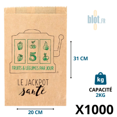 Sac kraft brun Jackpot Santé 2 kg avec impression bicolore fruits et légumes