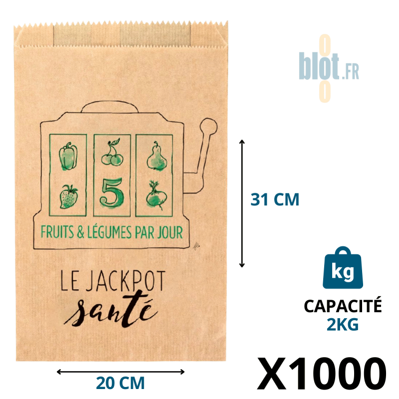 (X1000) - Sacs Fruits kraft - Jackpot Santé Brun - (2KG) (X1000) - Sacs Fruits kraft - Jackpot Santé Brun - (2KG)