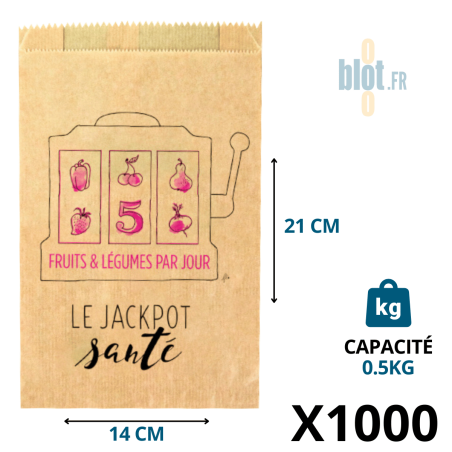 Sac kraft brun Jackpot Santé 0,5 kg avec impression fruits et légumes