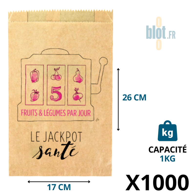 (X1000) - Sacs Fruits kraft - Jackpot Santé Brun - (1KG) (X1000) - Sacs Fruits kraft - Jackpot Santé Brun - (1KG)