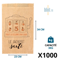 Sac kraft brun Jackpot Santé 3 kg avec impression fruits et légumes cinq par jour