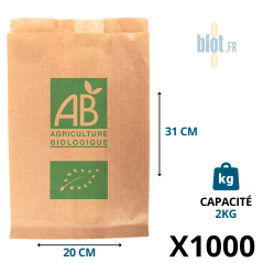 Sac kraft brun AB Agriculture Biologique 2 kg pour emballage fruits et légumes