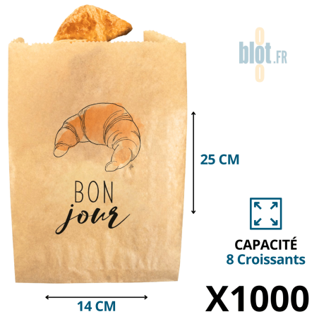 Sac croissant kraft brun Bonjour N°4 avec impression croissant et texte