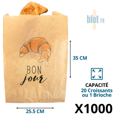 Sac croissant kraft brun Bonjour N°7 avec impression croissant et texte