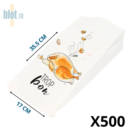 Sachet kraft blanc poulet rôti Trop Bon 17x35,5 cm avec impression volaille