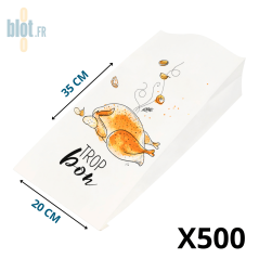 Sachet kraft blanc poulet rôti Trop Bon 20x35 cm avec impression volaille