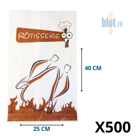 Sac plastique alimentaire poulet fermier format 25x40 cm impression rôtisserie