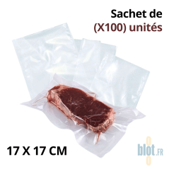 Sachets sous vide alimentaires 17x17 cm transparents 80 microns x100 avec viande emballée