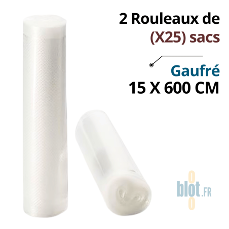 Rouleau de sacs sous vide gaufrés 15 x 600 cm en plastique alimentaire