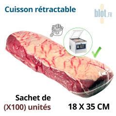 Sachet cuisson sous vide rétractable 18x30 cm avec viande emballée effet seconde peau