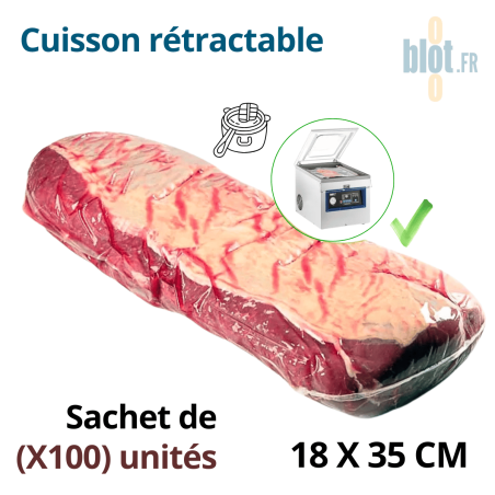 Sachet cuisson sous vide rétractable 18x30 cm avec viande emballée effet seconde peau