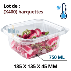 Barquette alimentaire froide 750 ml transparente avec couvercle intégré refermable