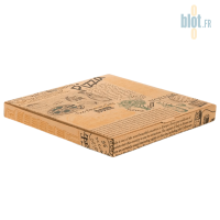 Boîte à pizza kraft brun ROMA 33x33x3,8 cm vue de côté, format plat et empilable.