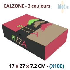 Boîte à pizza calzone kraft brun imprimée 3 couleurs 17x27x7,2 cm