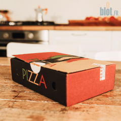 Carton à calzone kraft brun rectangulaire impression rouge vert noir