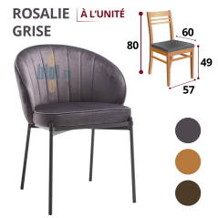Chaise ROSALIE grise avec dimensions indiquées hauteur largeur profondeur