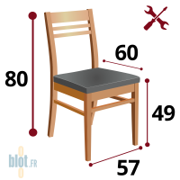 Schéma des dimensions de la chaise ROSALIE avec hauteur assise et largeur