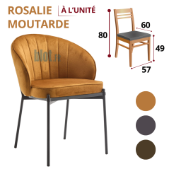 Chaise ROSALIE moutarde avec dimensions et déclinaisons de coloris