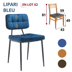 Chaise LIPARI BLEU design professionnel en tissu effet velours bleu avec pieds métal noir
