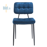 Vue de face chaise LIPARI BLEU en tissu effet velours bleu et structure métal